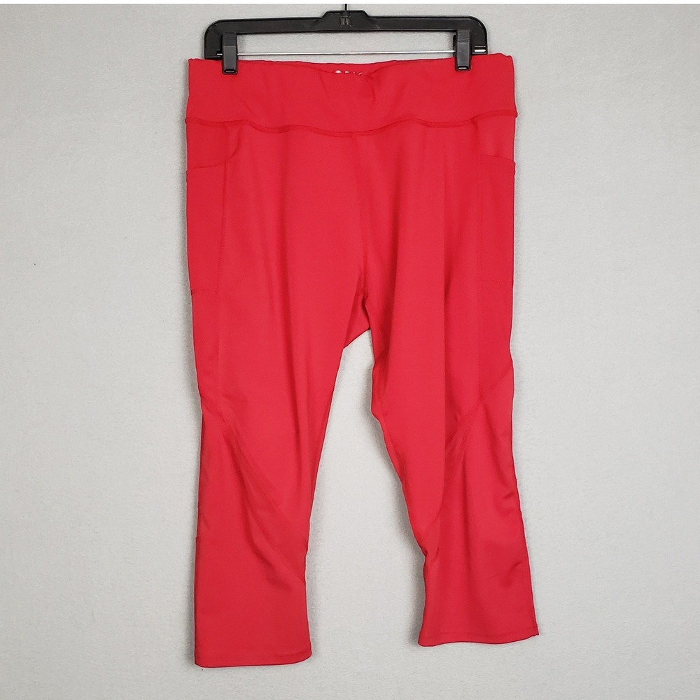 RAG Plus Size 1X High Waist Cropped Leggings Solid Red‎ Yoga Athletic Gym Capri
